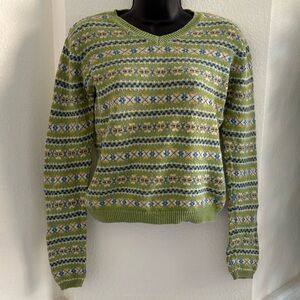 Old Navy Green and Blue Patterned Women's Sweater